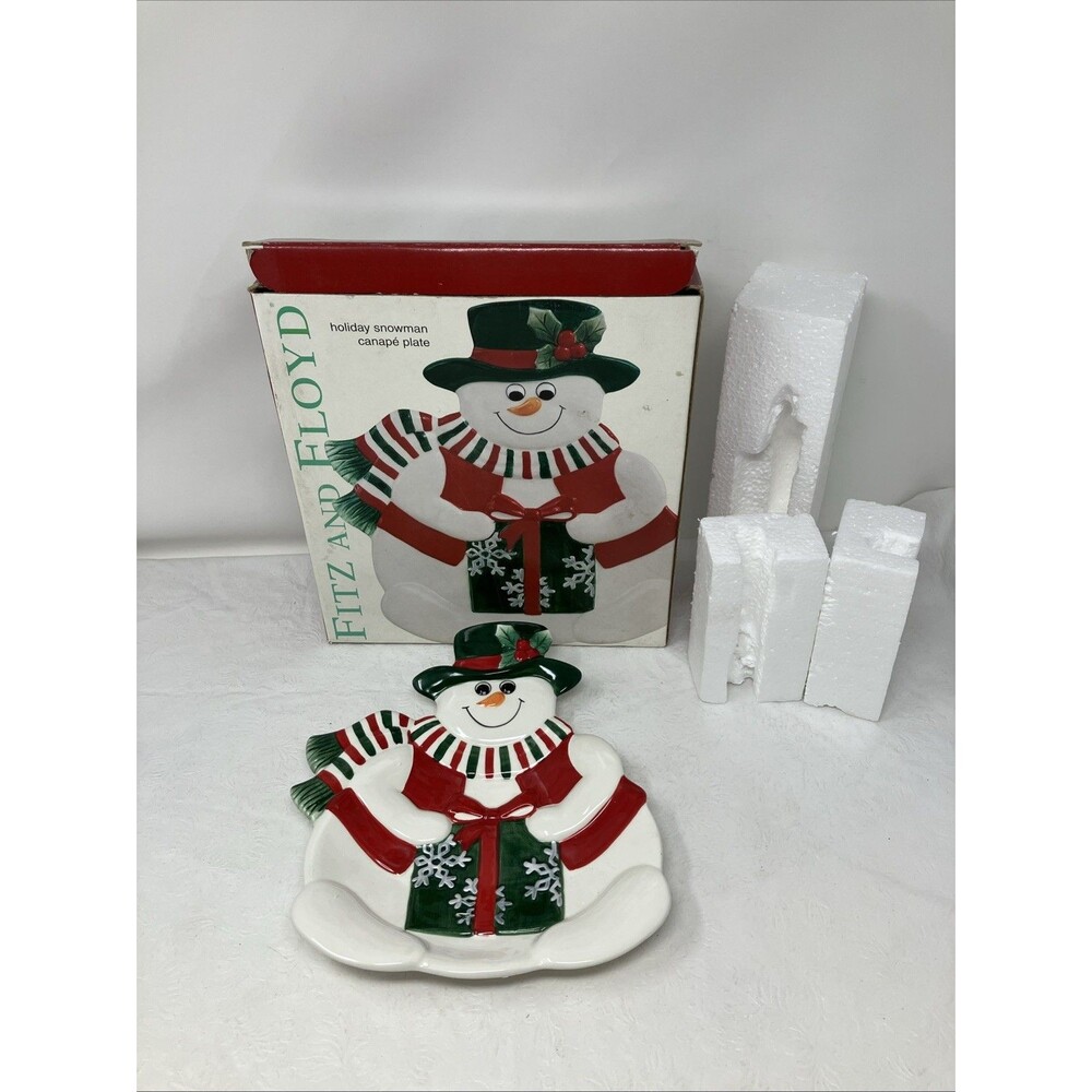 Fitz and Floyd Holiday Snowman Platter Tray 9.5" x 8" Christmas Dessert Canapé